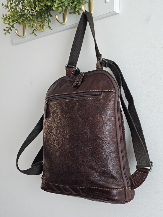 Jack Georges Voyager Convertible Backpack Brown Buffalo Leather Floral Embossed main image 11